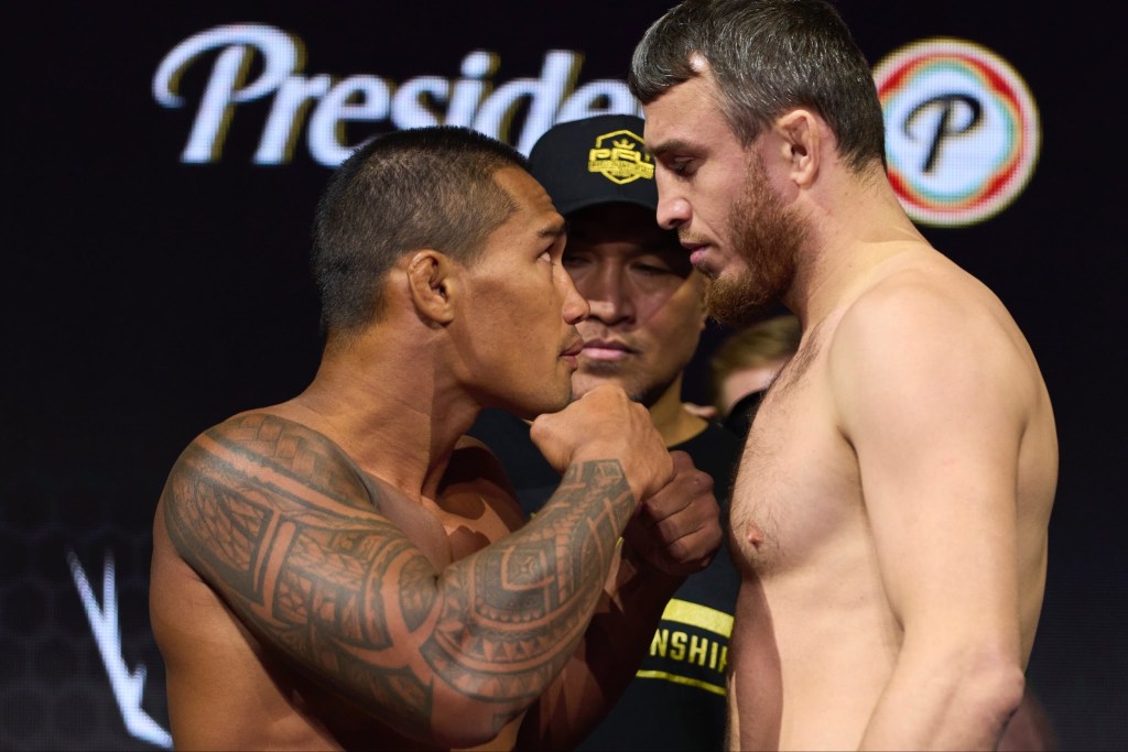 Ray Cooper III and Magomed Magomedkerimov face off at the PFL ceremonial weigh-ins