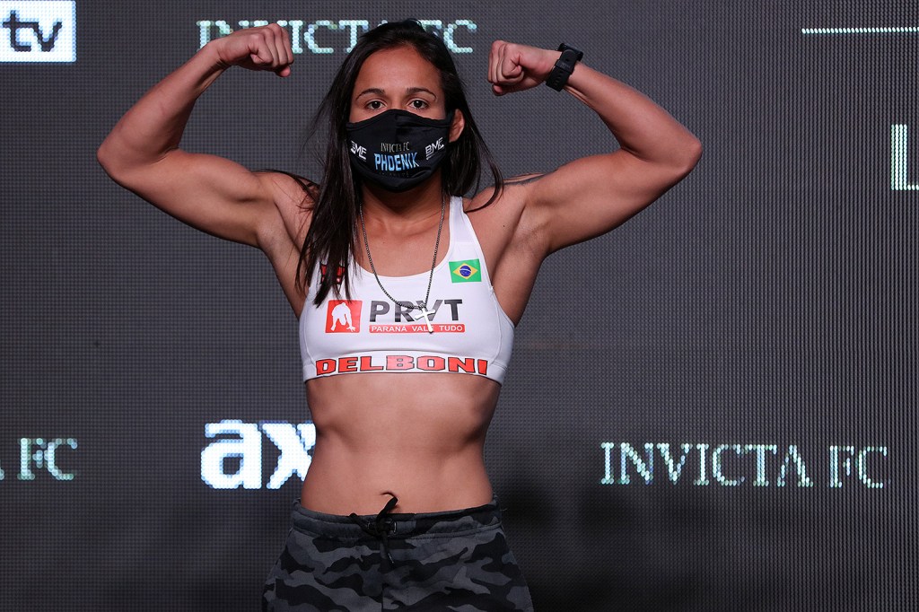 Jessica Delboni poses at a ceremonia Invicta FC weigh-in.