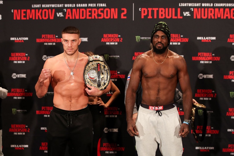 Vadim Nemkov and Corey Anderson pose at Bellator's ceremonial weigh-ins.