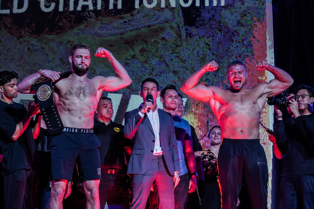 Reinier de Ridder and Anatoly Malykhin pose at ONE Championship's ceremonial weigh-ins.